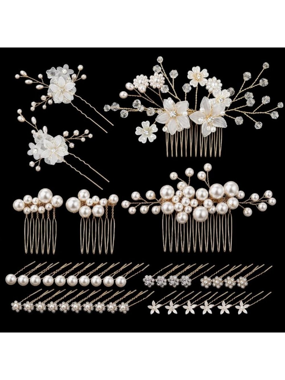40 Pcs Bridal Hair Accessories, Pearl Rhinestone Hair Pins for Weddings & Events